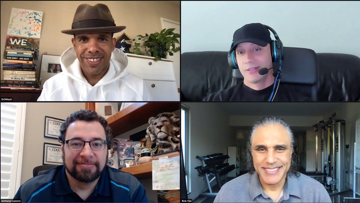 HiDef founders on a video call: David Washington top left, Jace Hall top right, Anthony Castoro bottom left and Rick Fox bottom right.