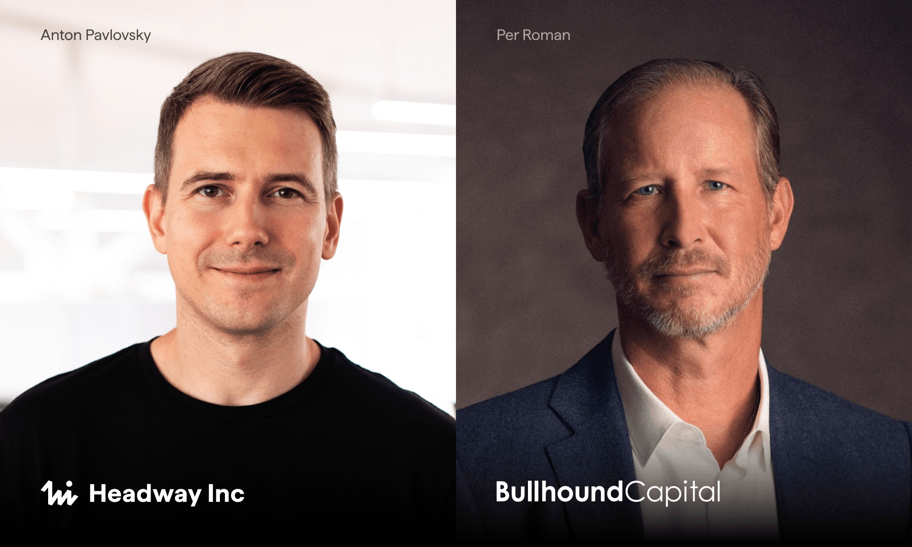 Press announcement pairing Anton Pavlovsky’s portrait with investor Per Roman’s portrait