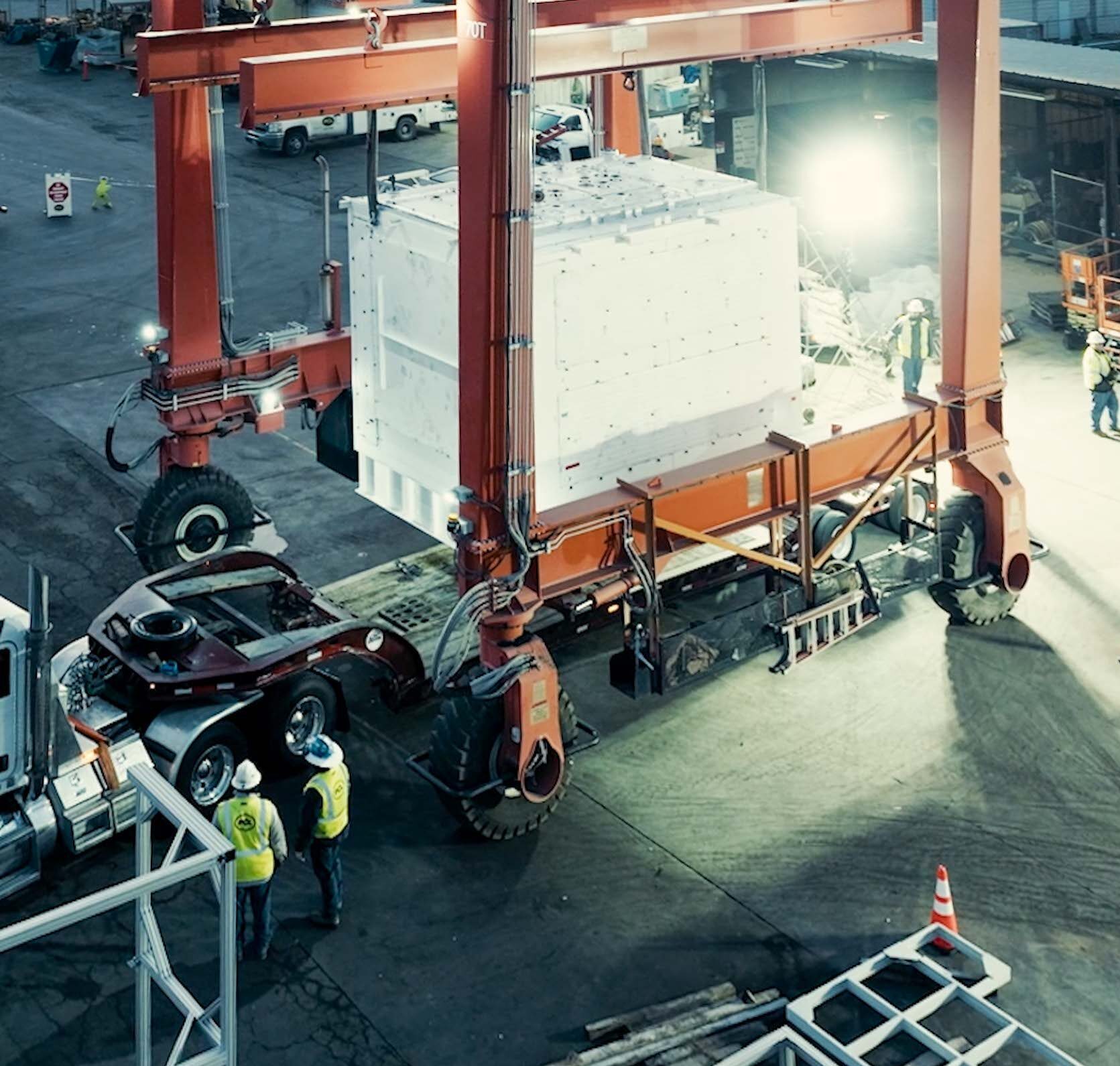 An Antora thermal battery module being moved for shipment