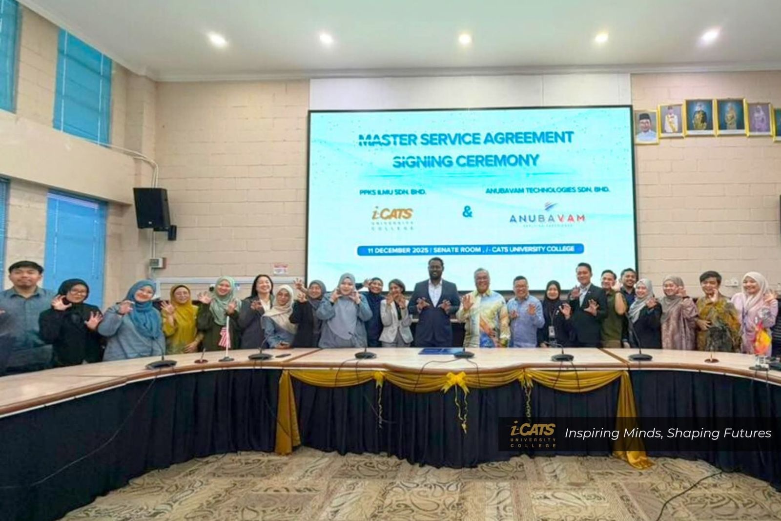 i-CATS University College and Anubavam teams gathered at their December 2025 master service agreement signing ceremony