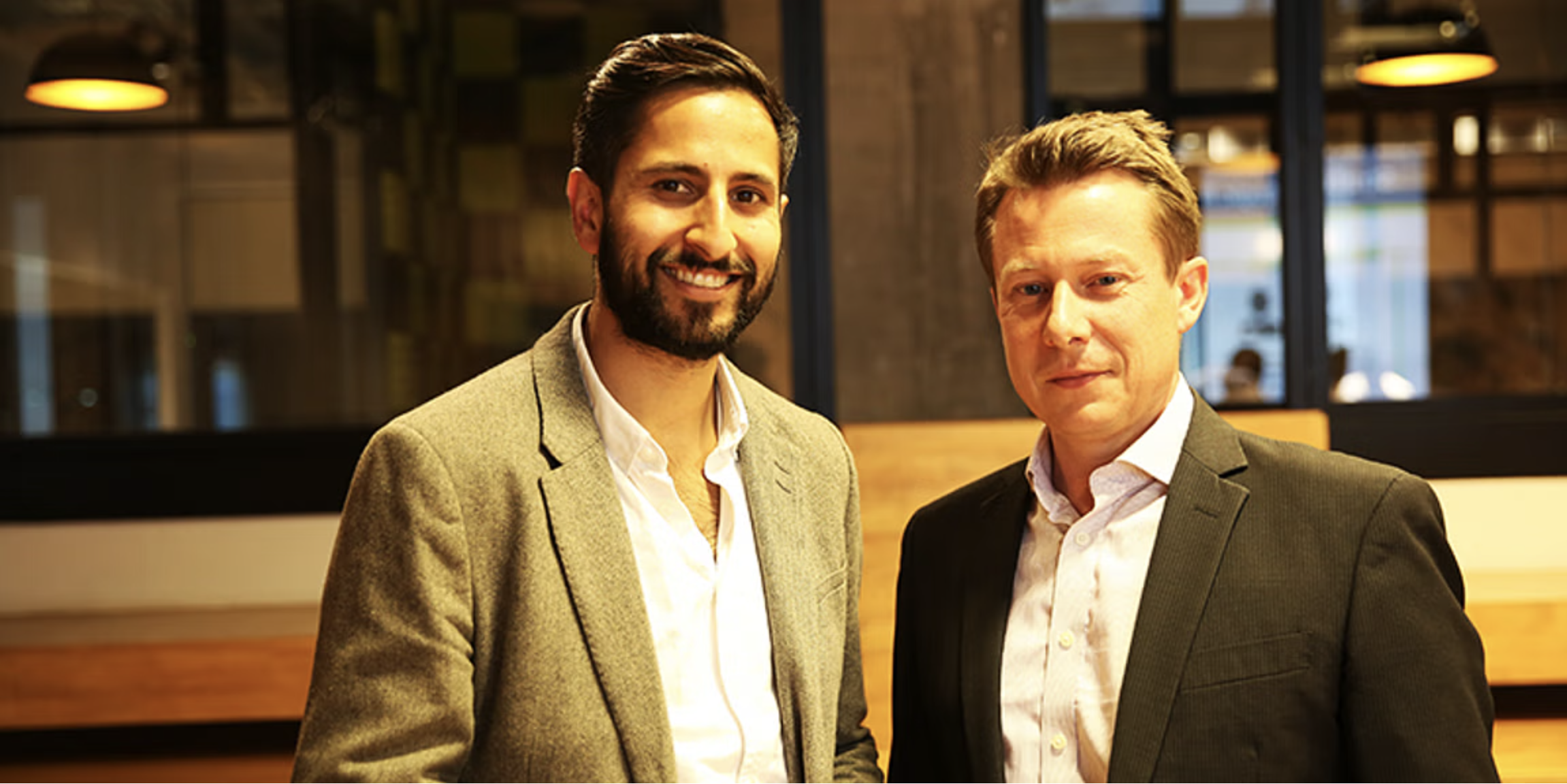 Anurag Bhalla and Niclas Thelander in Outsized’s funding announcement photograph