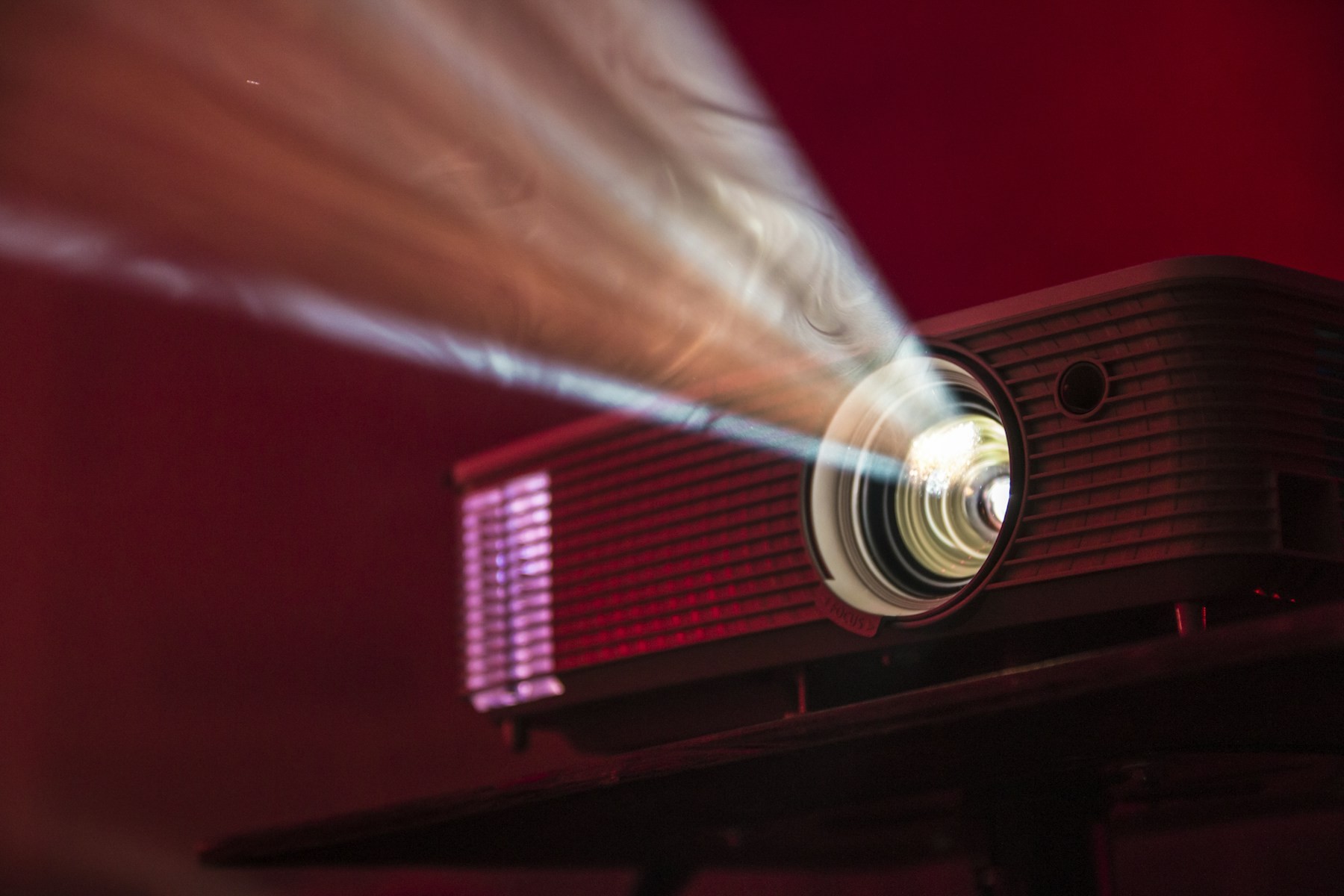 A projector casting a bright beam of light