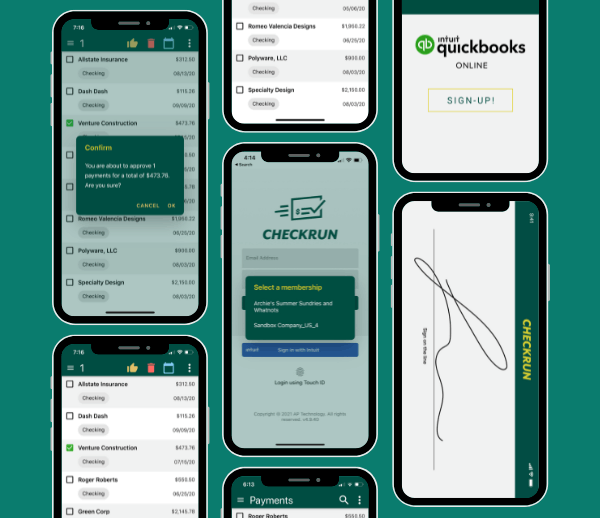 Checkrun mobile approval and digital signature app screens