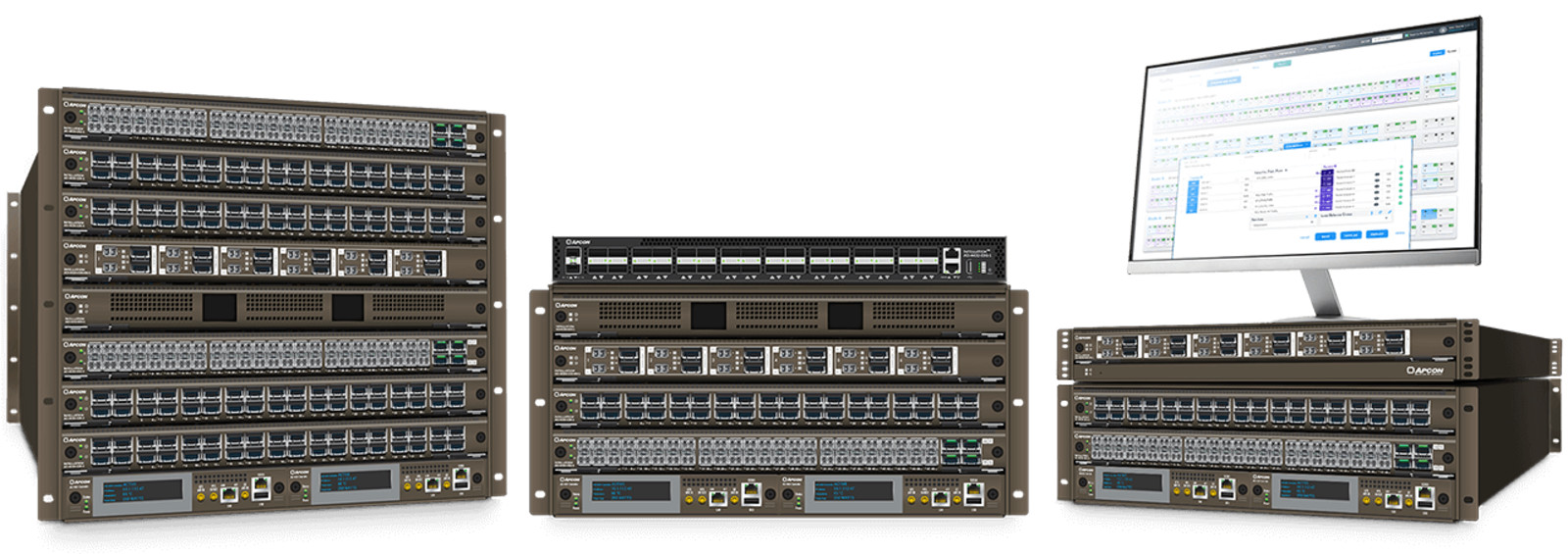 APCON IntellaView packet broker chassis in several rack sizes