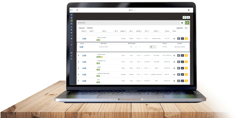 Apex Trading inventory software shown on a laptop