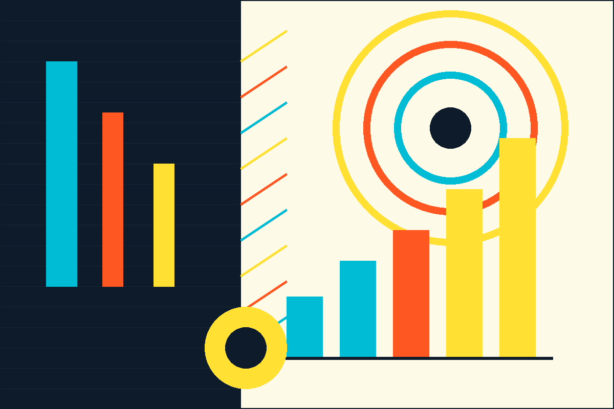 Swiss-style graphic of bars, rings and diagonal capital-flow lines