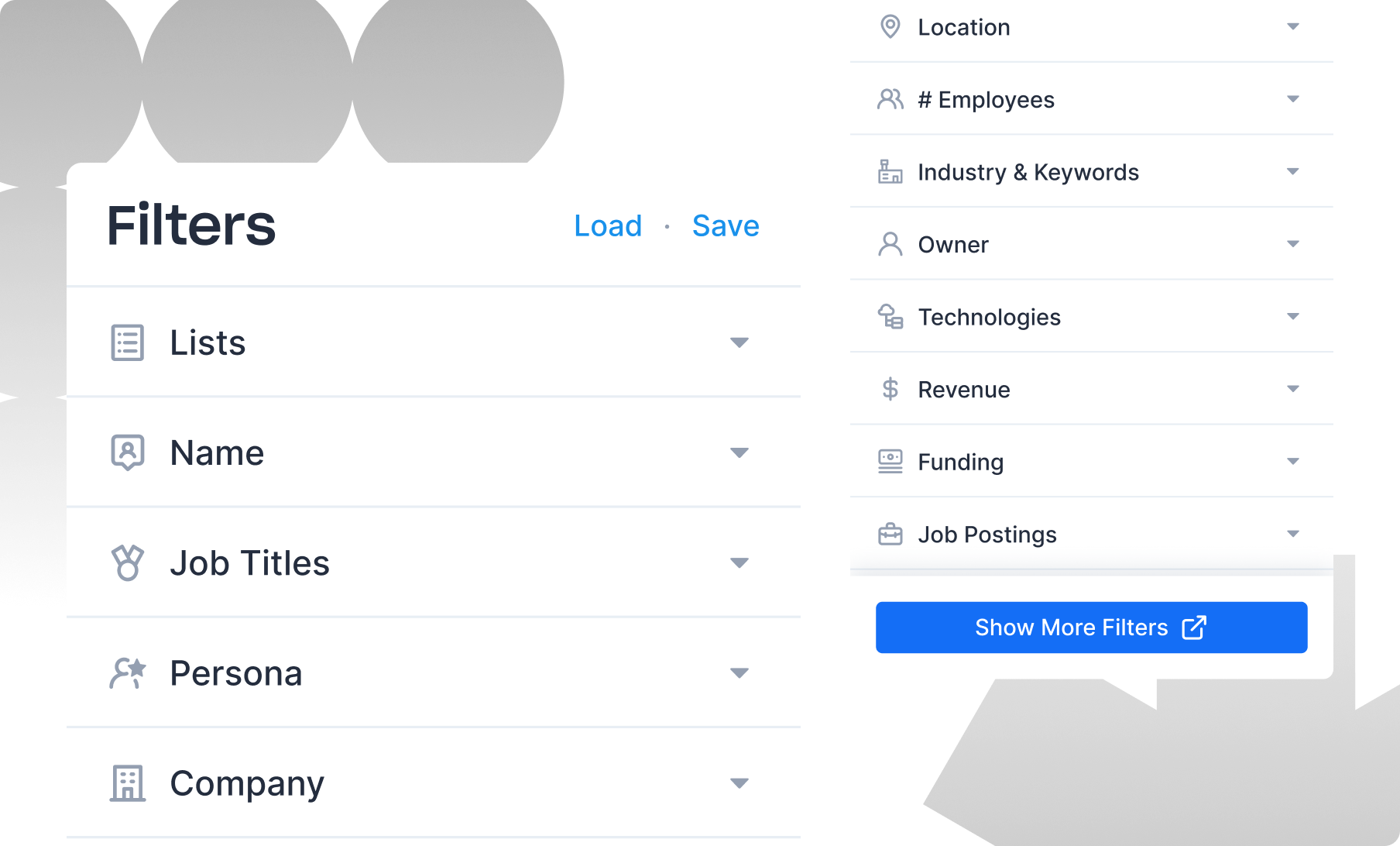 Apollo contact and account search filter interface