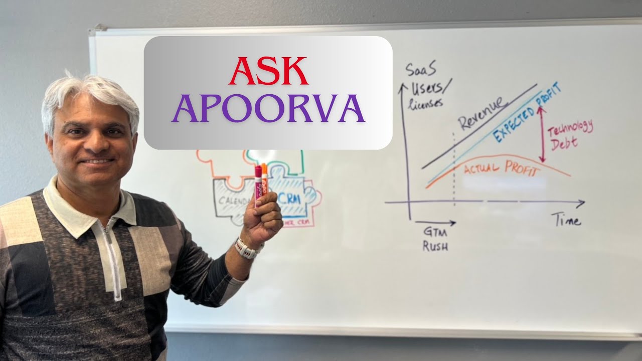 Nagesh Anupindi holding a marker beside a whiteboard diagram of software technical debt