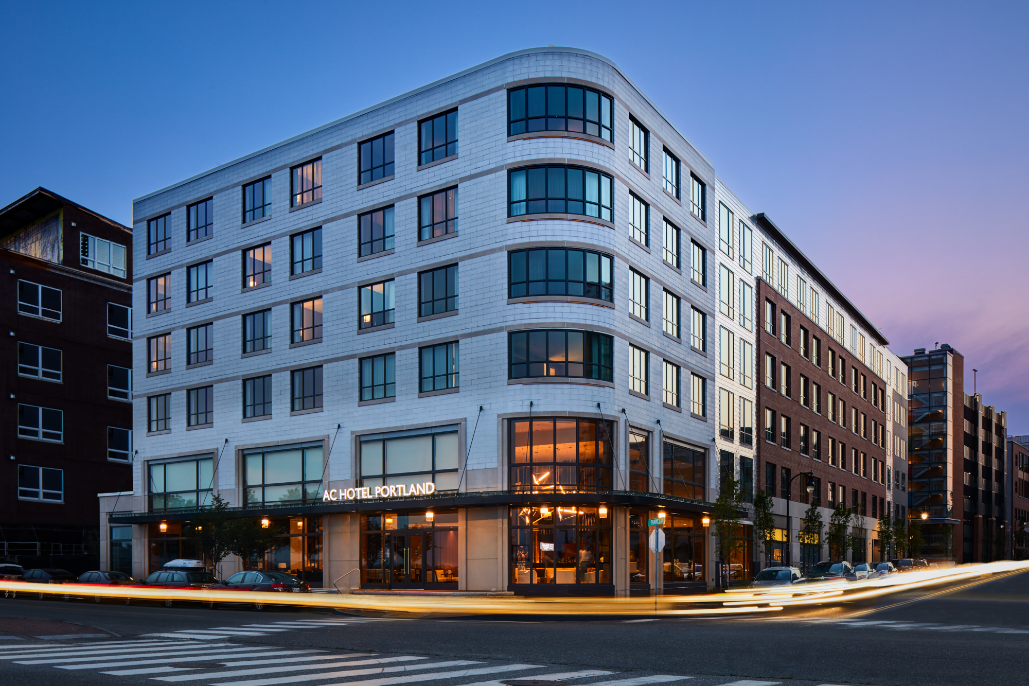 AC Hotel Portland Downtown/Waterfront in Maine at dusk
