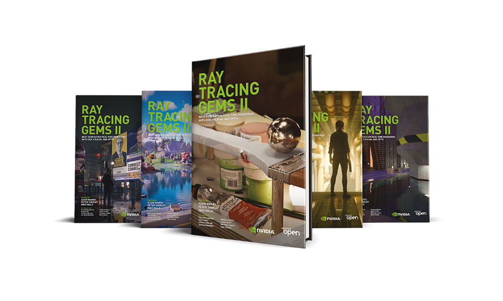 Ray Tracing Gems II book with a selection of alternate cover designs