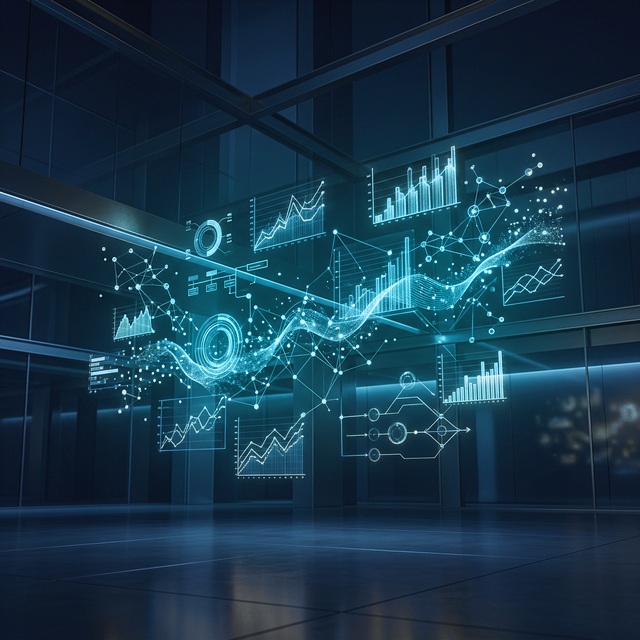 Company-supplied conceptual illustration of glowing charts and connected data