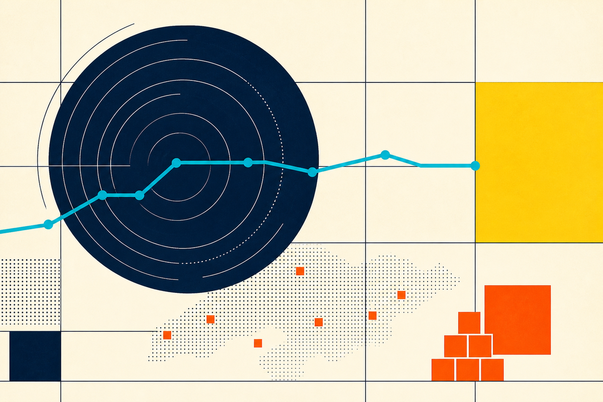 Abstract geometric illustration of a storm system, a data line, a threshold and pooled risk capital