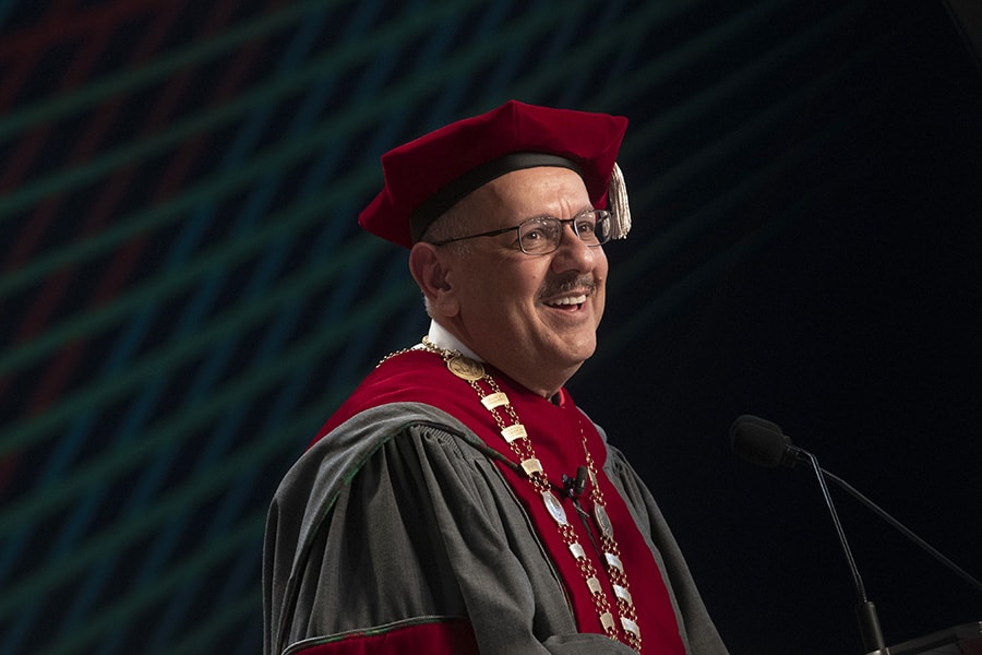 Arbor co-founder Farnam Jahanian speaking at his 2018 Carnegie Mellon inauguration