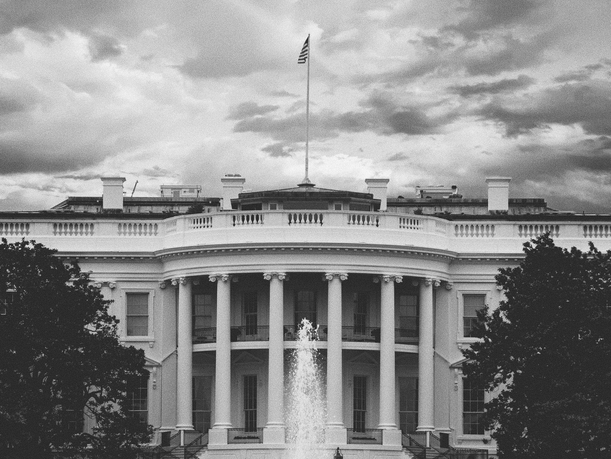 The White House seen beneath a dramatic sky
