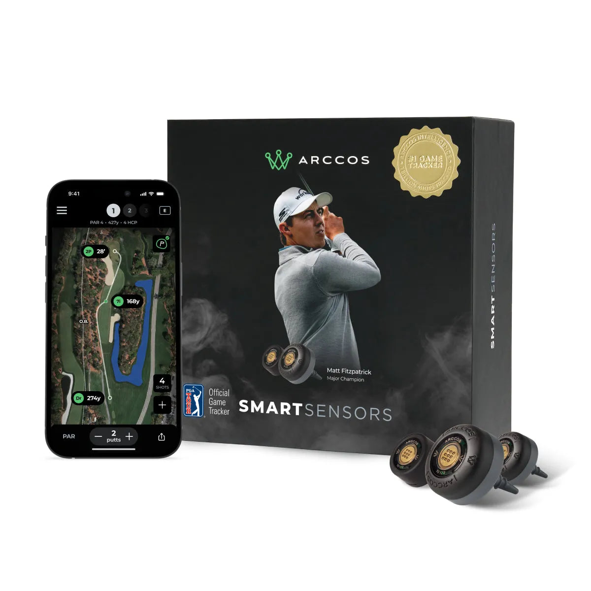 Arccos Smart Sensors set arranged in a case