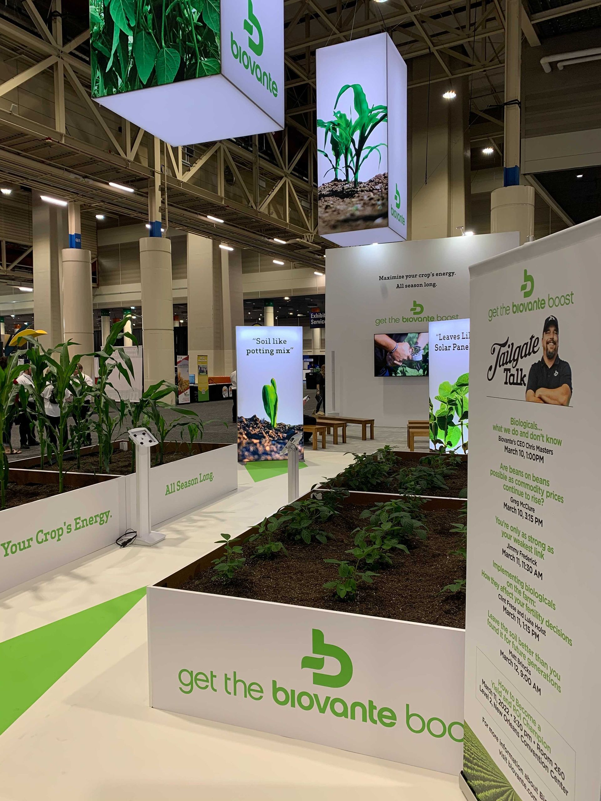 Biovante trade show booth displaying live crops grown for the event