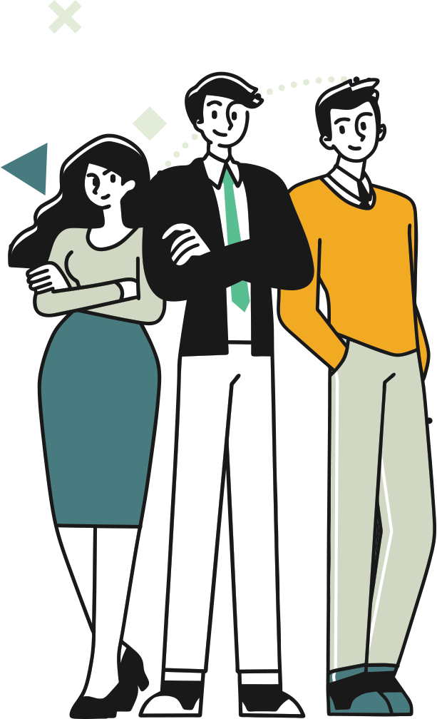 ArenaCX illustration of three marketplace participants standing together