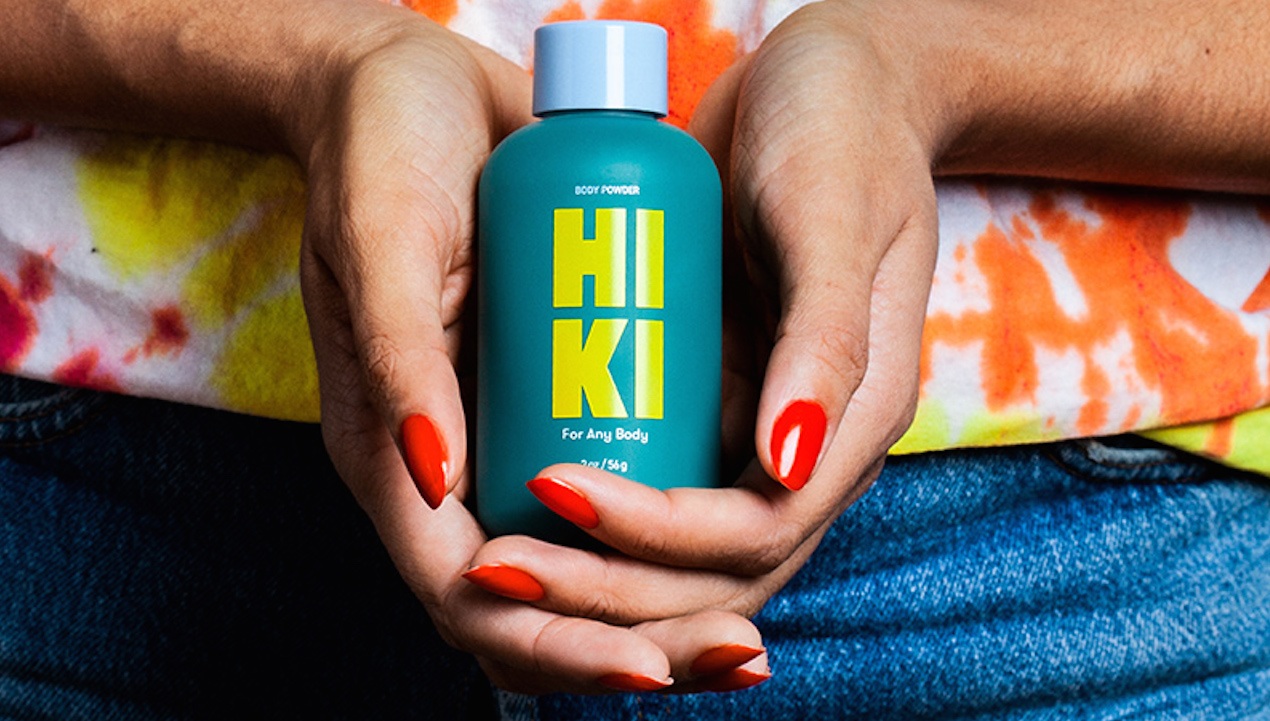 HIKI sweat-care products in bright, contrasting packaging