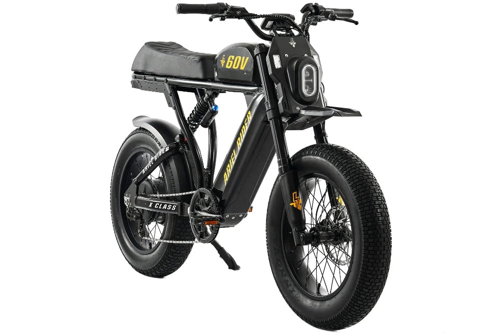 Black Ariel Rider X-Class 60V Performance electric bike in a studio product photograph