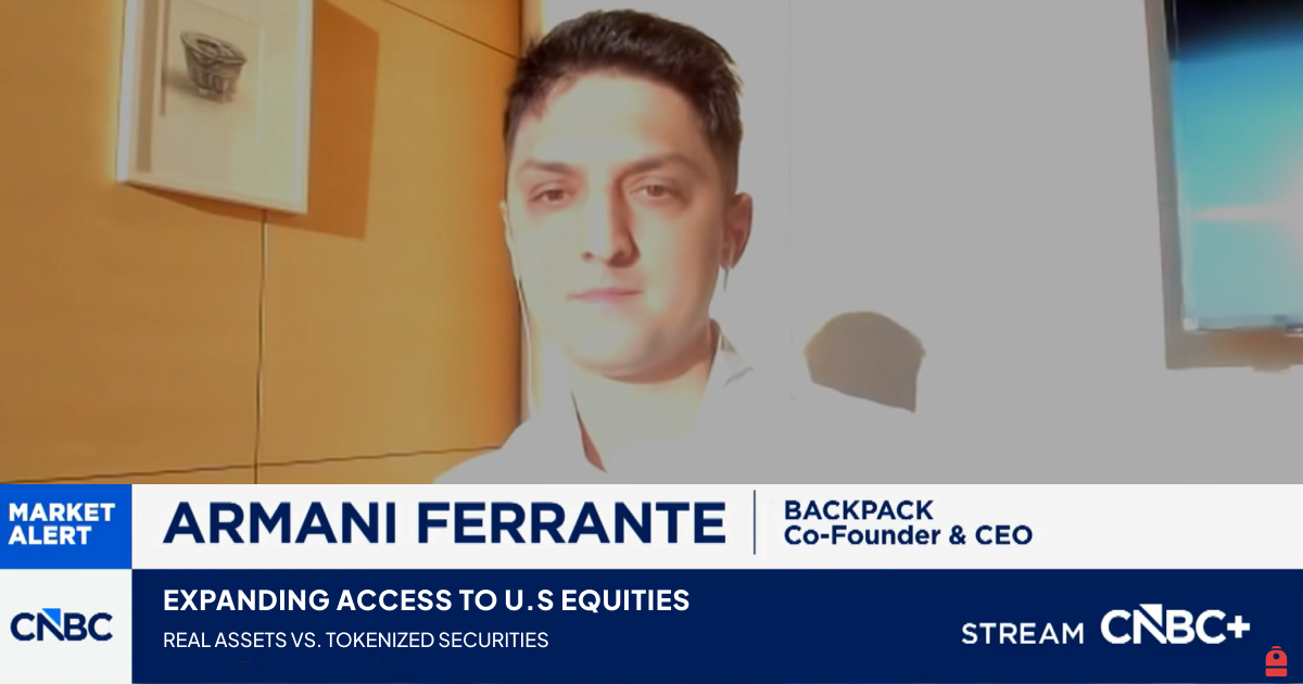 Armani Ferrante appearing remotely on CNBC to discuss access to U.S. equities