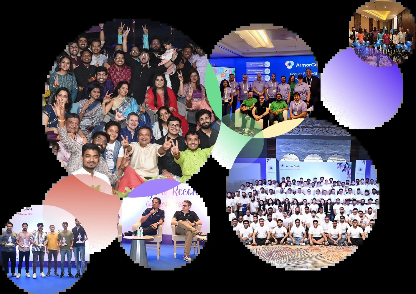 ArmorCode careers-page collage showing team gatherings and company events