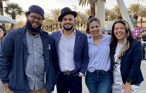 Ibraheem Basir, Arnulfo Ventura, Kathleen Casanova and Ayeshah Abuelhiga together outdoors