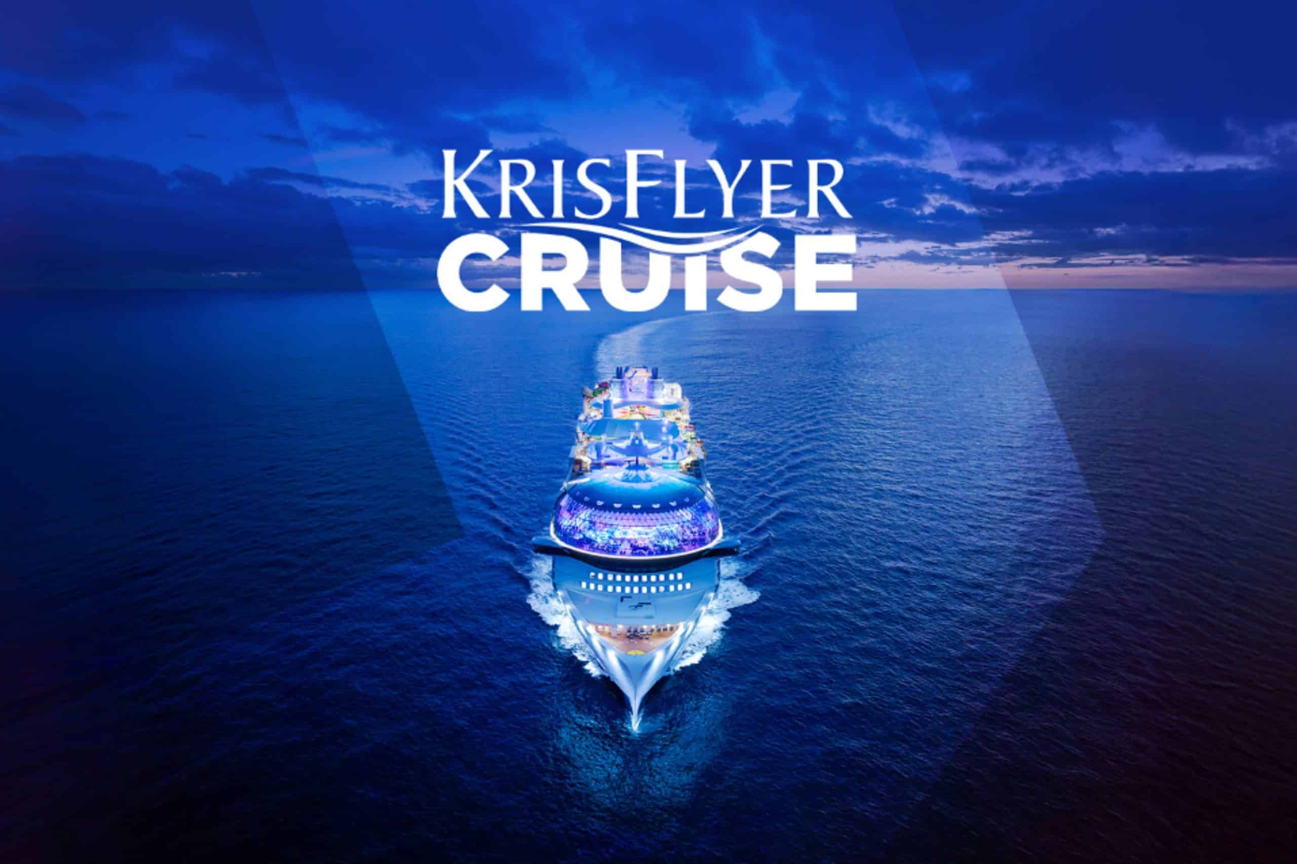 A cruise ship at sea promoting the KrisFlyer Cruise partnership powered by arrivia