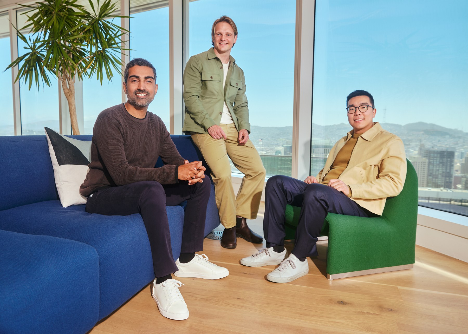 AIUC co-founders Rajiv Dattani, Rune Kvist and Brandon Wang seated together