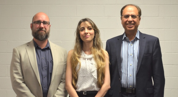 Peter Torrione, Zahra Timsah and Arun Pasrija at TiE Houston’s 2018 artificial-intelligence event