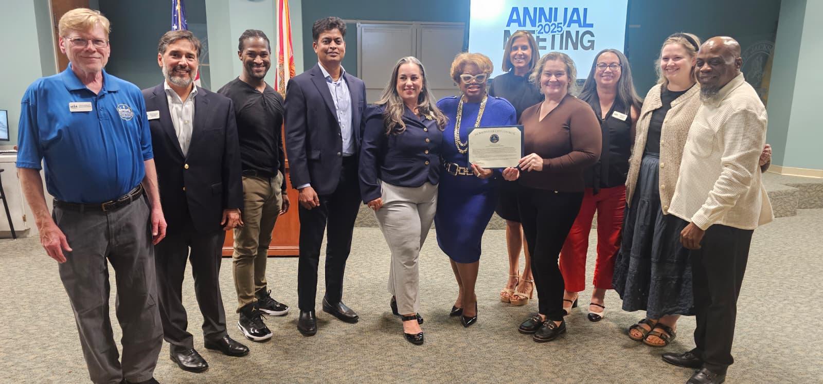Arun Venkatesan, fourth from left, with participants at the Jacksonville Sister Cities Association annual meeting in 2025