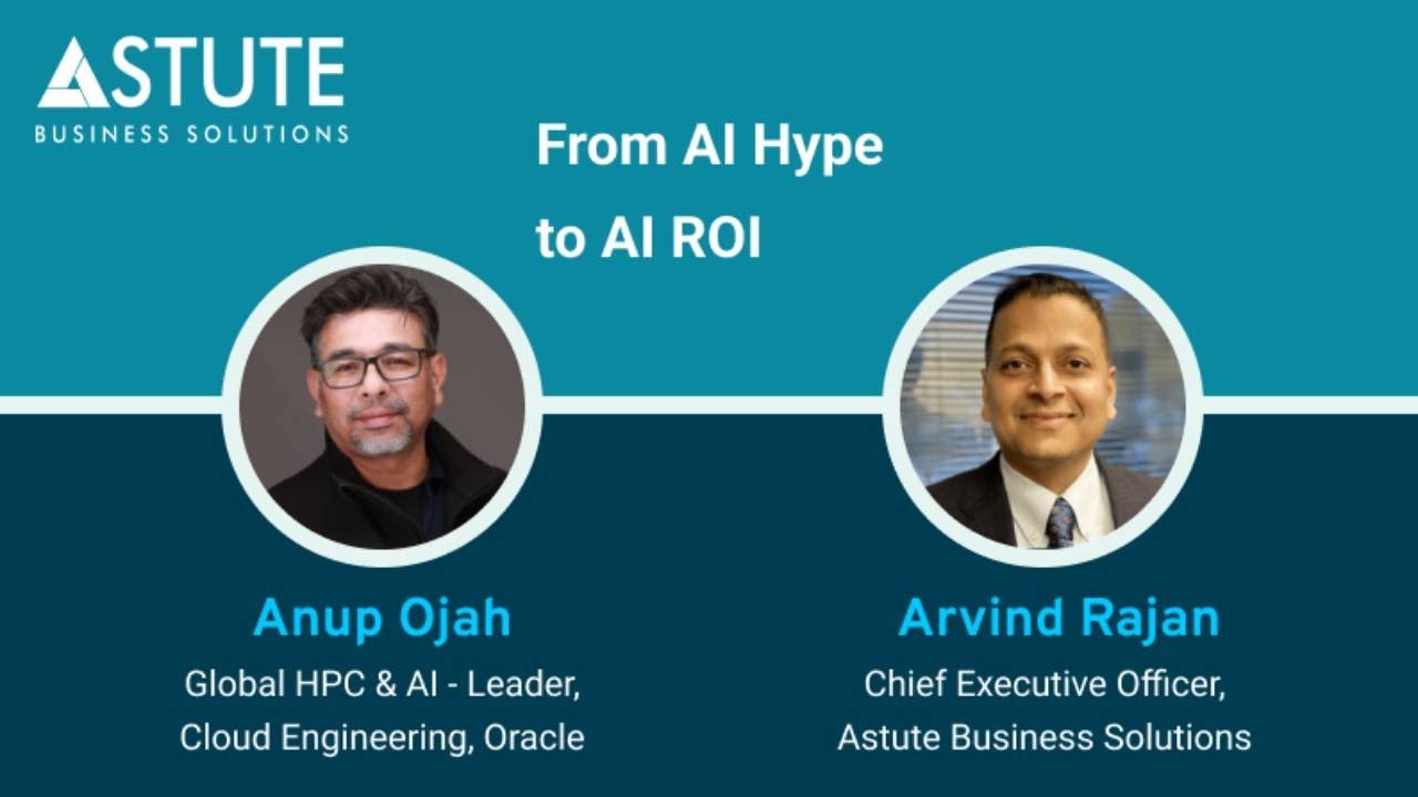 Podcast artwork showing Oracle AI leader Anup Ojah and Astute CEO Arvind Rajan
