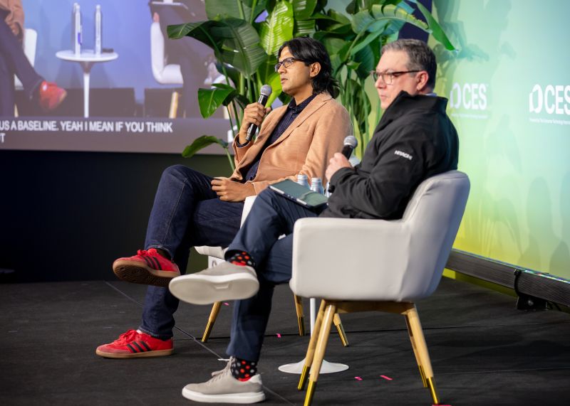 Deepu Talla and Arya Barirani seated onstage during a CES 2026 discussion