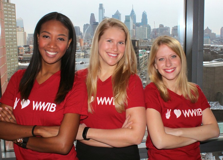 Marlin Bottex, Ashley Wells Chadash and Maribeth Crane wearing Wharton Women in Business shirts in Philadelphia