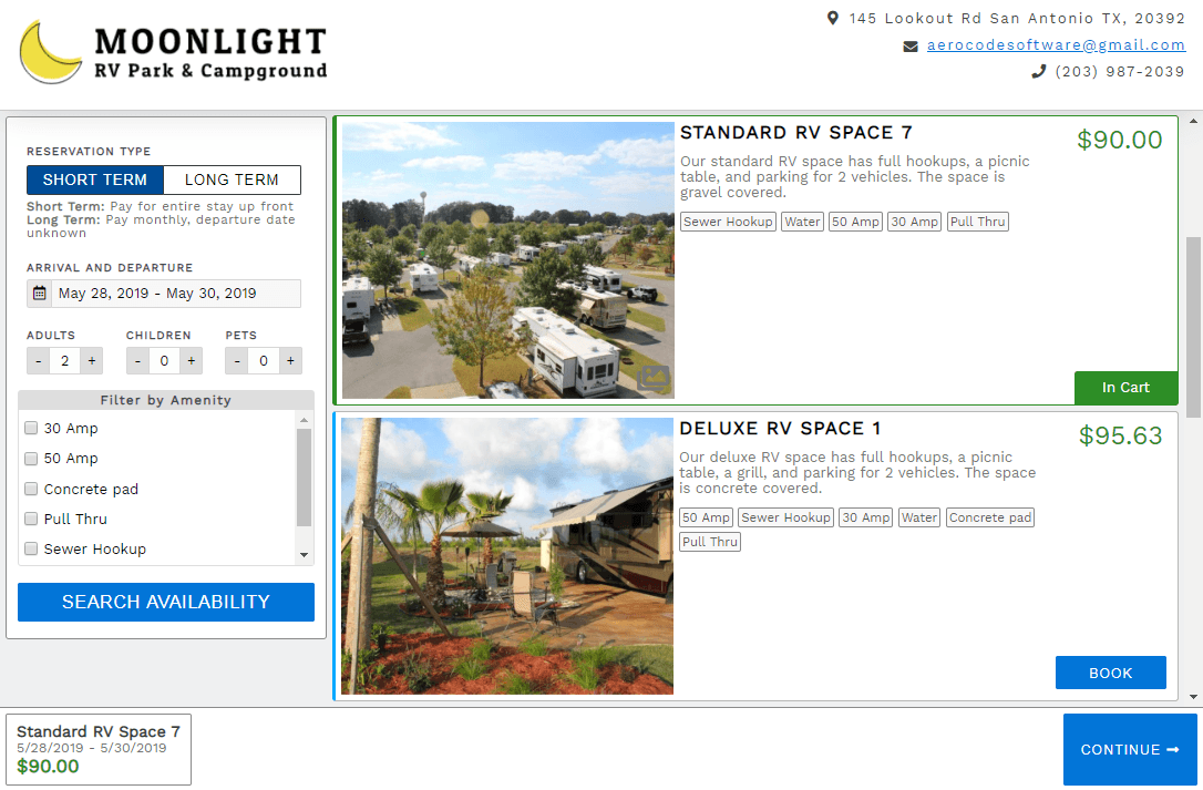 Firefly Reservations online booking portal showing dates and available accommodation options