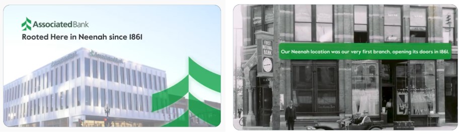 Associated Bank press image comparing its Neenah location with a historic streetscape