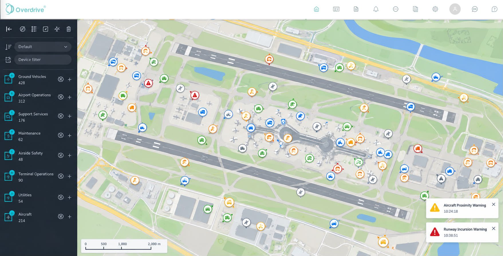 Illustration of Overdrive’s airport asset tracking interface