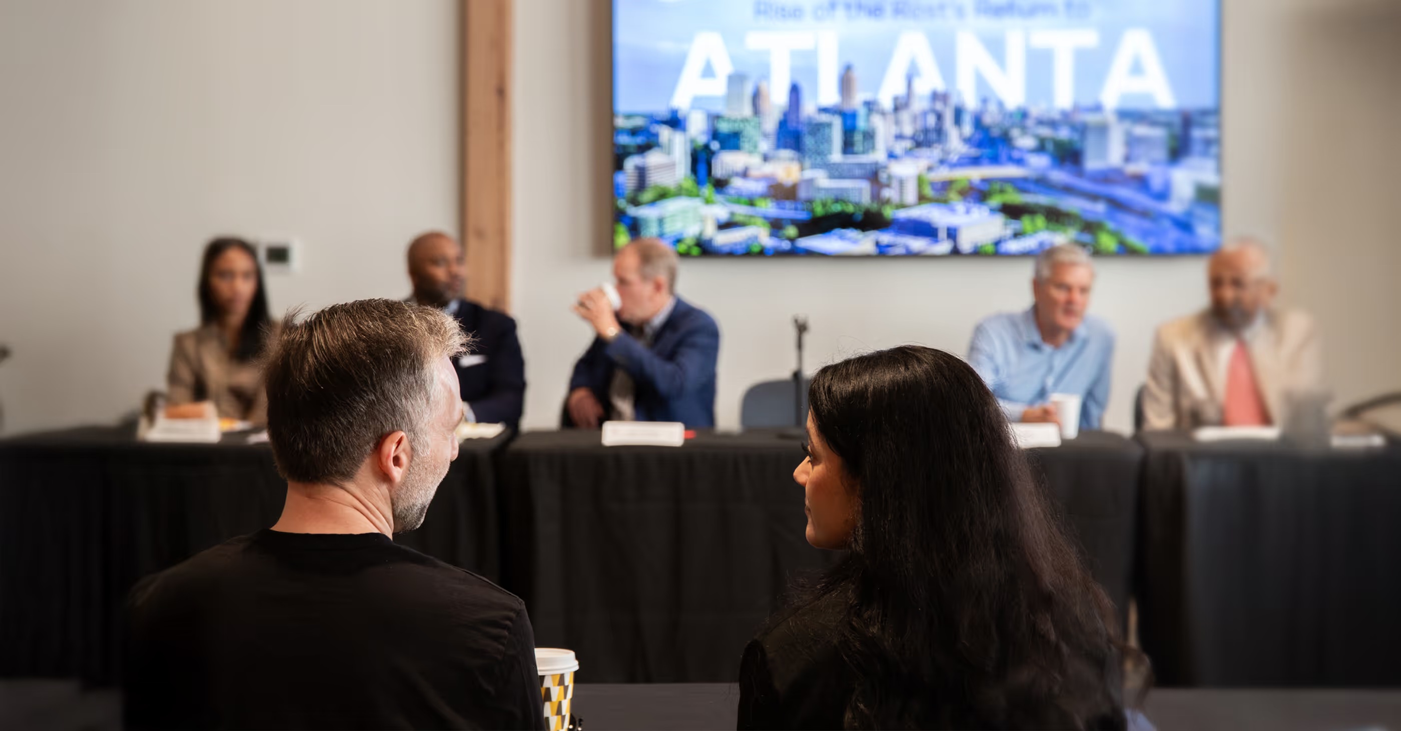 Atlanta Tech Village pitch participants and judges gathered at an event