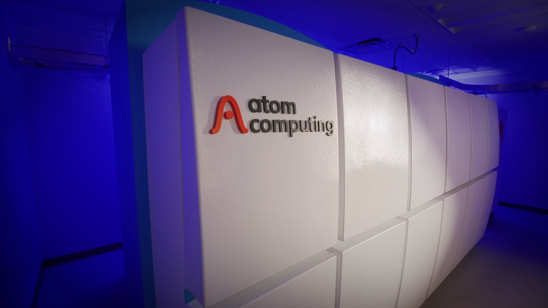 Atom Computing AC1000 quantum computer installation with equipment racks