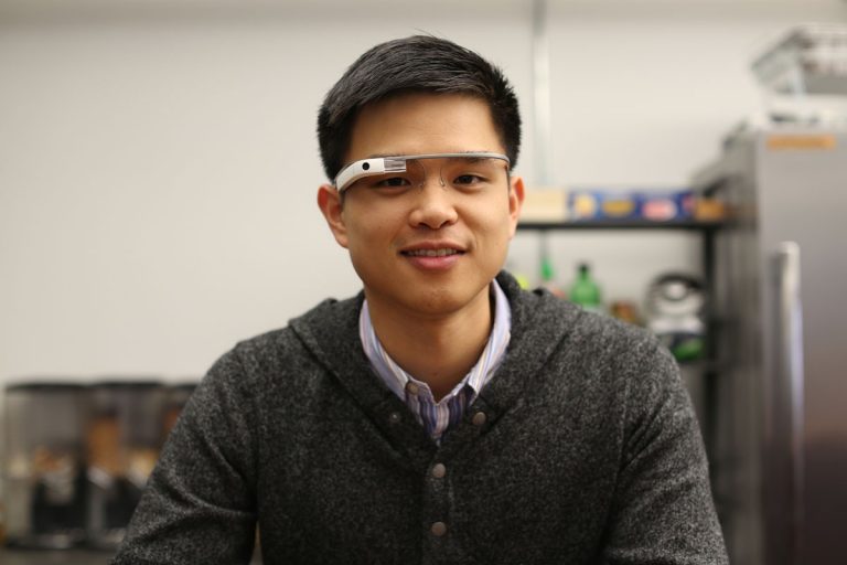 Augmedix co-founder Pelu Tran wearing Google Glass