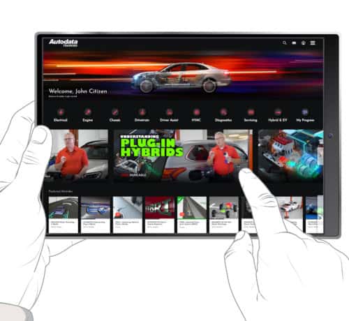 Autodata Training dashboard displayed on a tablet