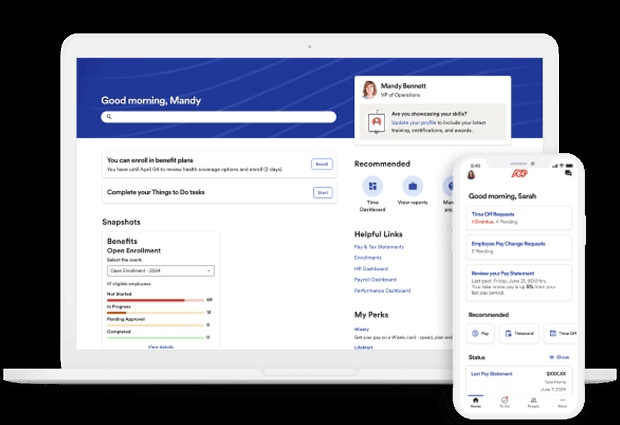 ADP Workforce Now shown on a laptop and mobile device