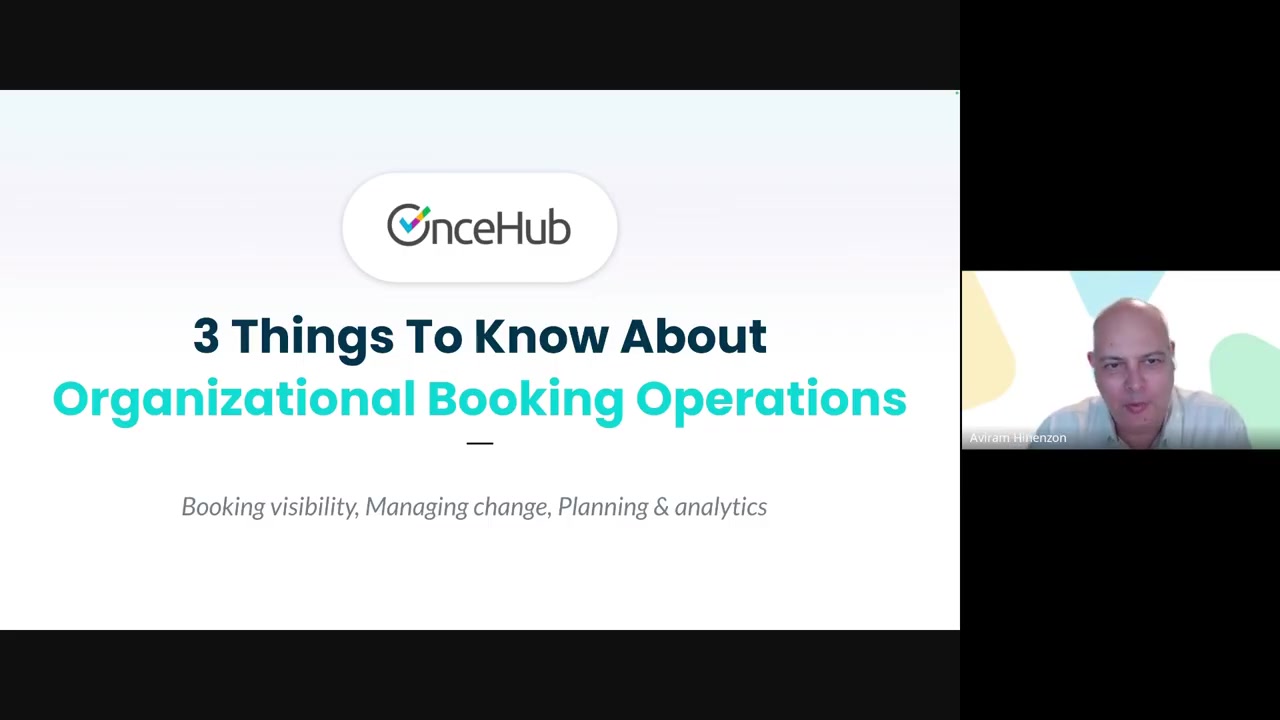 Aviram Hinenzon presenting a OnceHub webinar on organizational booking operations