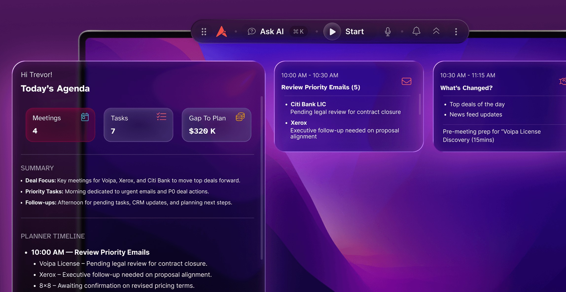 Aviso Halo product interface showing contextual AI guidance across a sales workflow