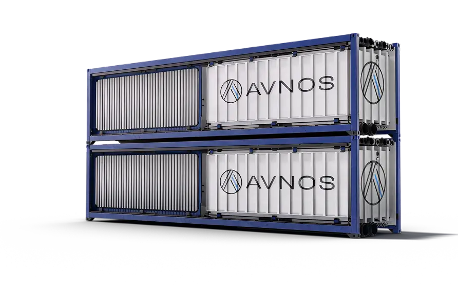 Company illustration of two stacked Avnos modular air capture units