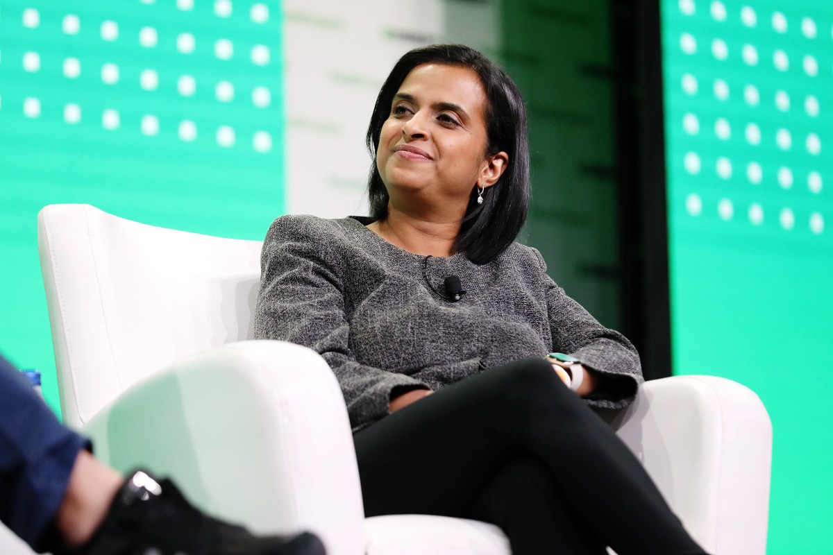 Avra founder Anu Hariharan seated onstage at a TechCrunch event
