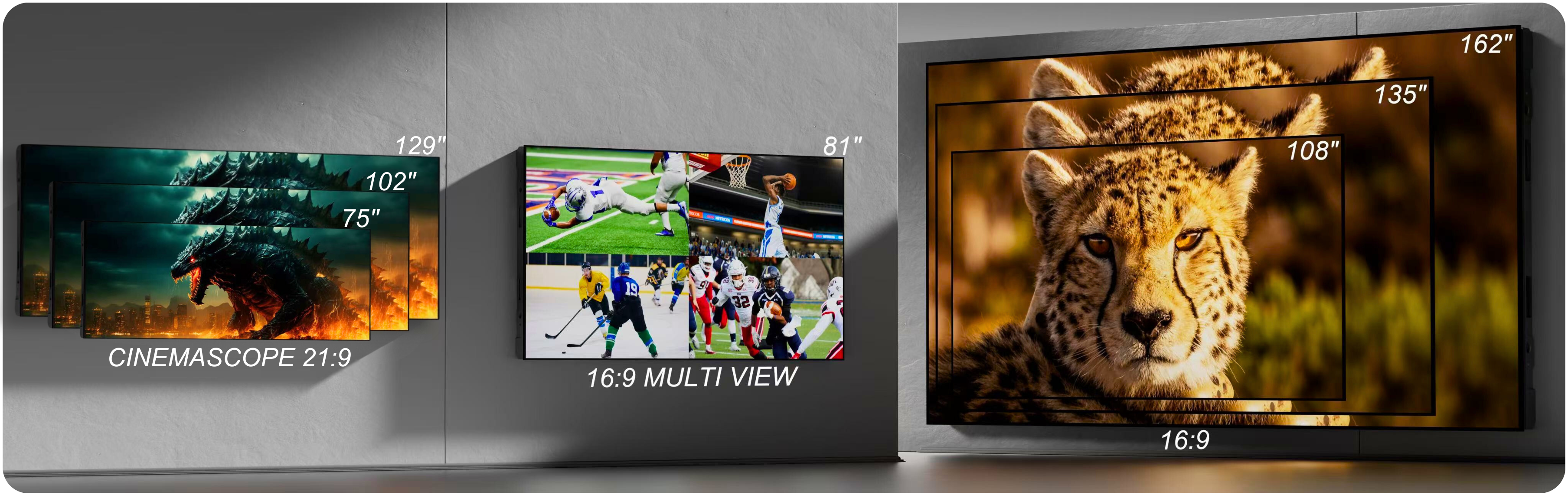 The AWALL model lineup from 75 to 162 inches