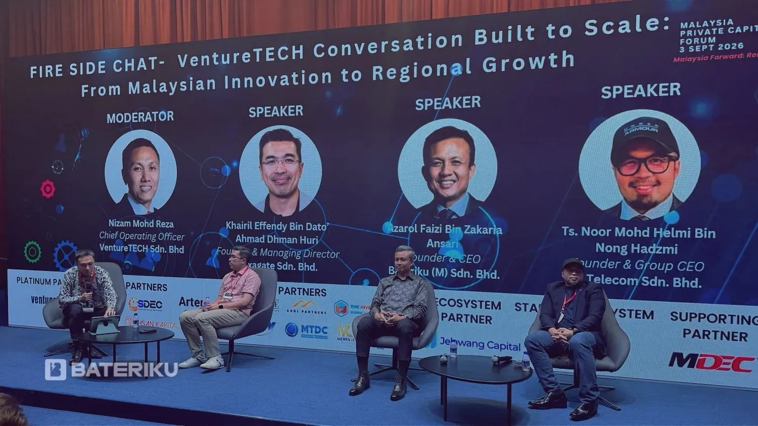 Azarol Faizi joins fellow founders and a moderator onstage at the Malaysia Private Capital Forum in September 2026