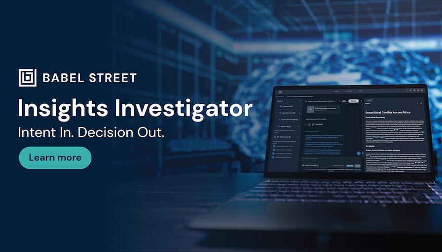 Laptop showing Babel Street Insights Investigator interface