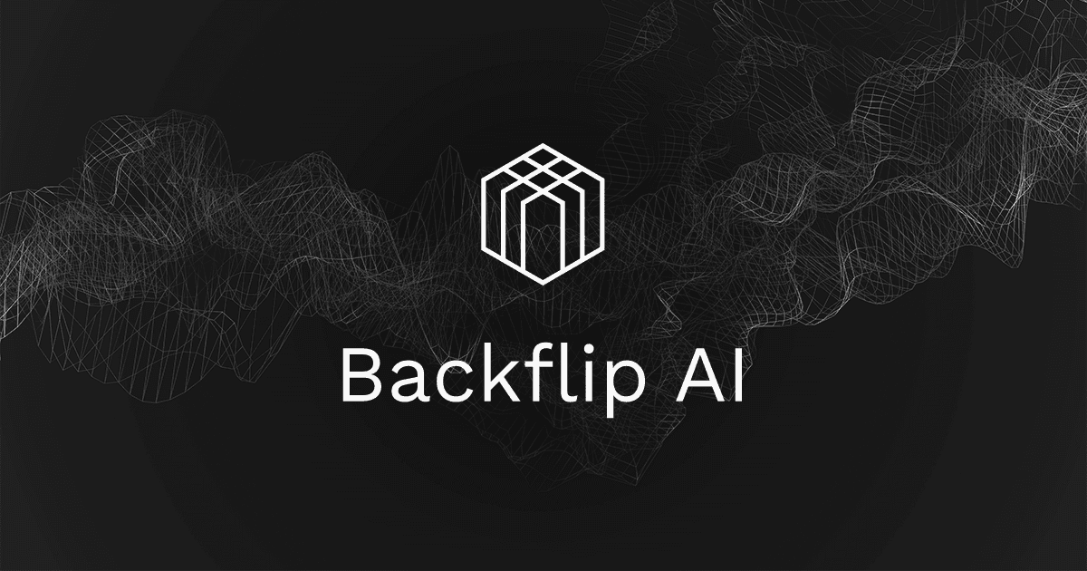 Backflip AI logo and wordmark on a wireframe terrain
