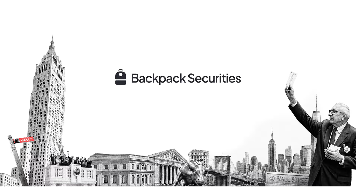 Backpack Securities announcement graphic featuring Wall Street imagery